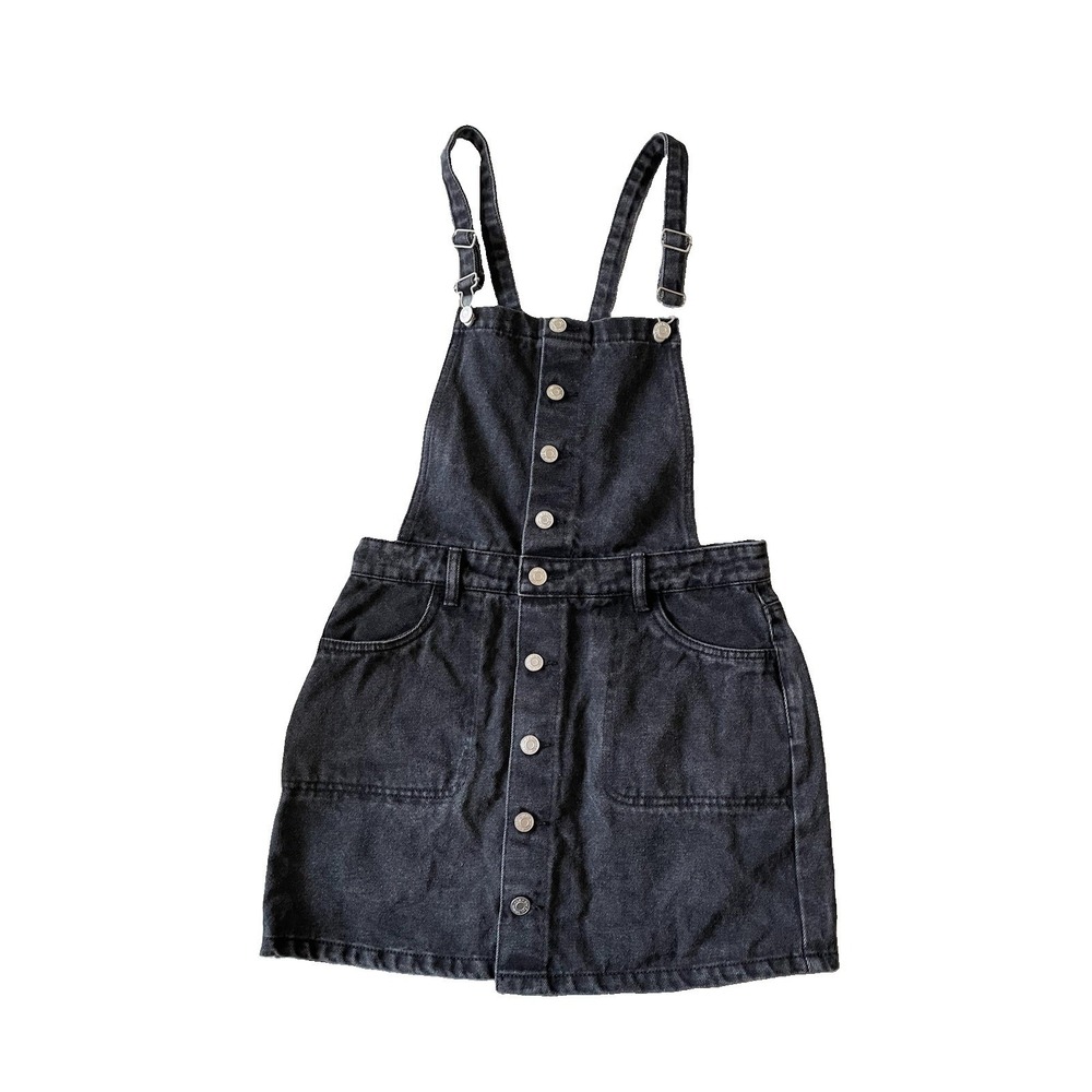 Pacsun Black Denim Overall Mini Dress Button Front Adjustable Straps Size Small - Picture 1 of 8